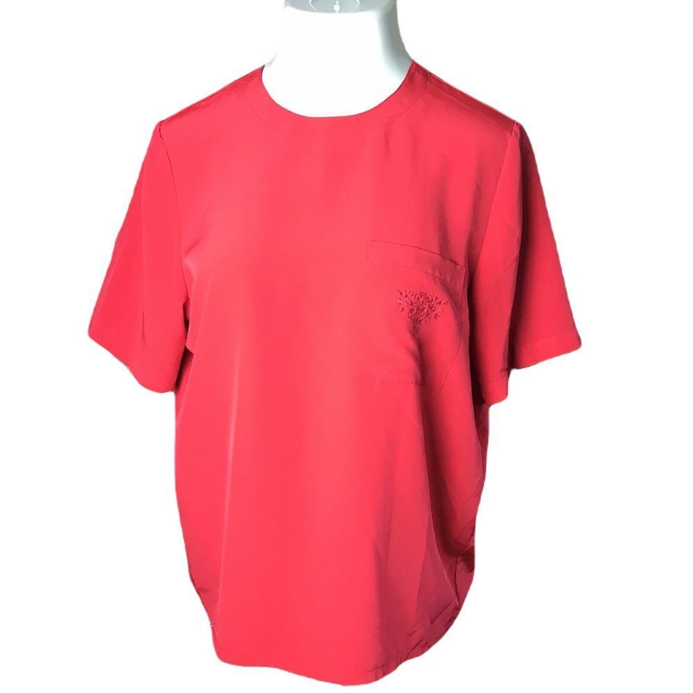 Fashion Attitudes Vintage High Neck Blouse Shirt ~ Sz 10 ~ Red ~ Short Sleeve